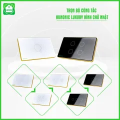 Công Tắc Hunonic Luxury Hình Chữ Nhật Viền Vàng 1