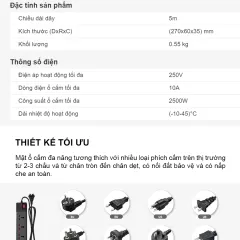 Ổ cắm đa năng chống giật 5m OC04 4C-5M-10A 3