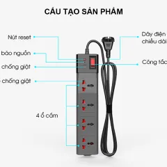 Ổ cắm đa năng chống giật 5m OC04 4C-5M-10A 4