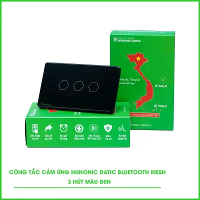 Công Tắc Cảm Ứng 3 Nút BLE Mesh Hunonic Datic Màu Đen