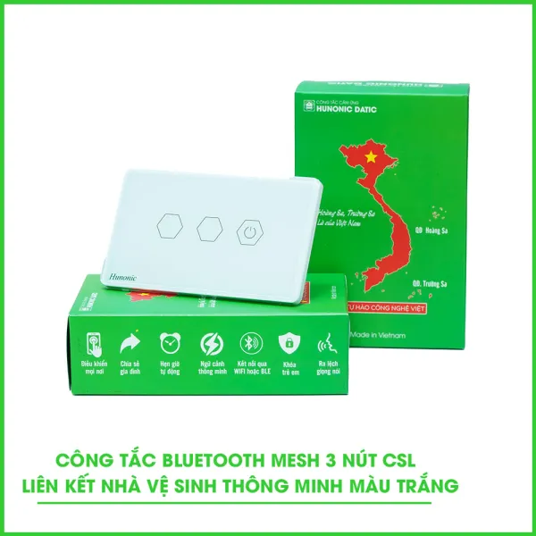 Công Tắc 3 Nút BLE Mesh Liên Kết Nhà Vệ Sinh Thông Minh Màu Trắng
