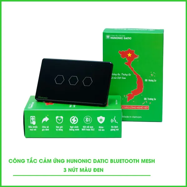 Công Tắc Cảm Ứng 3 Nút BLE Mesh Hunonic Datic Màu Đen