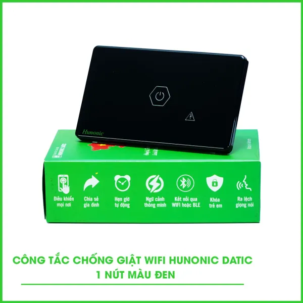 Công Tắc Chống Giật Wifi Hunonic Datic Màu Đen