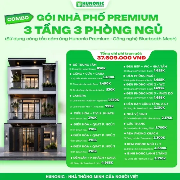 Trọn gói Nhà phố cao cấp có 3 tầng 3 phòng ngủ