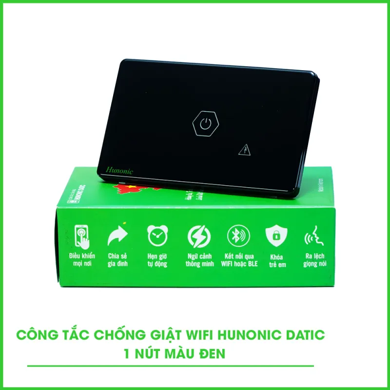 Công Tắc Chống Giật Wifi Hunonic Datic Màu Đen