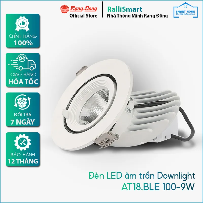 Đèn LED âm trần Downlight thông minh xoay góc AT18.BLE 100-9W