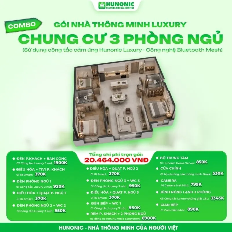 Trọn gói nhà thông minh Luxury cho chung cư 3 phòng ngủ