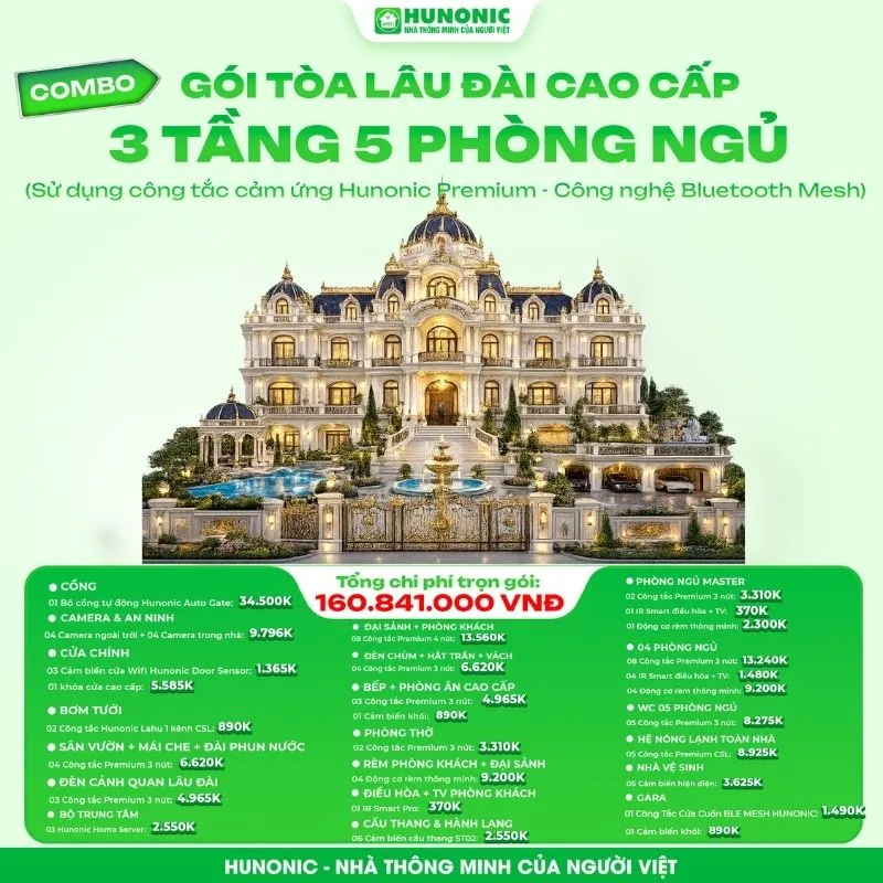 Trọn gói Tòa lâu đài cao cấp cho nhà 3 tầng, 5 phòng ngủ