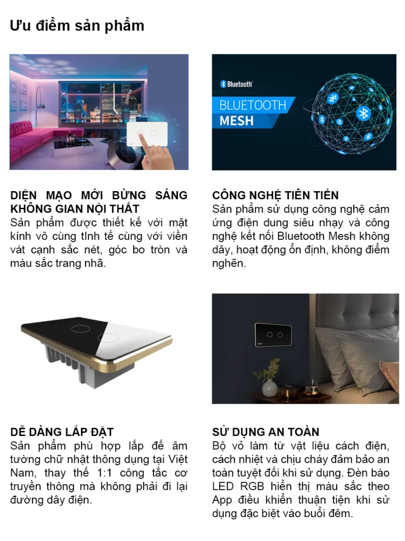 Công tắc thông minh CTCU.BLE CN.03T MN