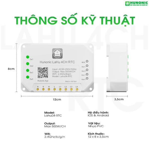 thông số kĩ thuật công tắc lahu 4ch rtc