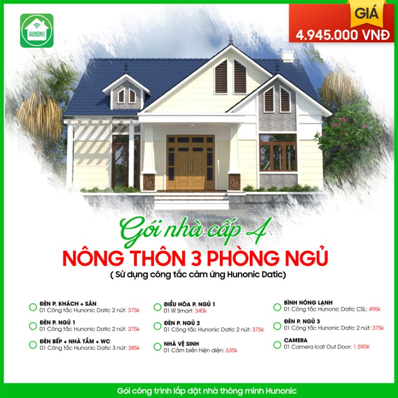 Trọn gói nhà thông minh Hunonic cho nhà nông thôn 3 phòng ngủ