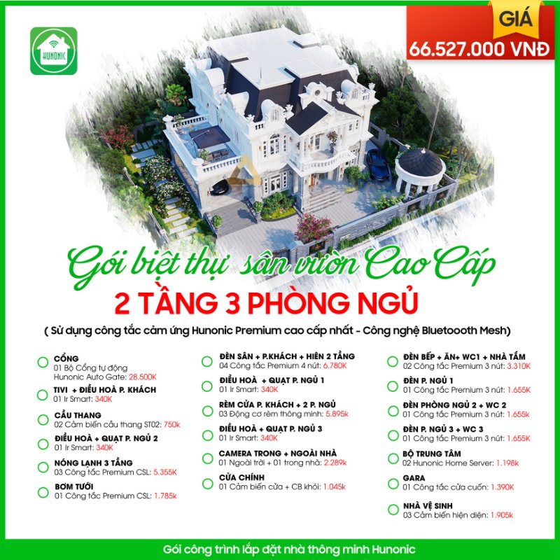 Trọn gói Biệt thự sân vườn cao cấp 2 tầng, 3 phòng ngủ