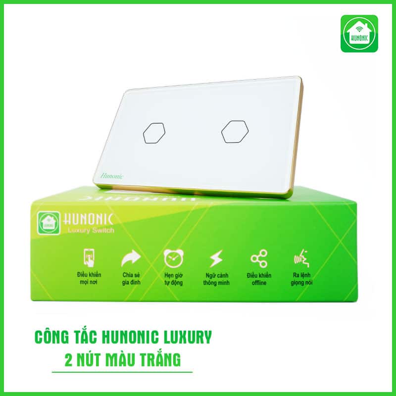 Công Tắc Hunonic Luxury Hình Chữ Nhật Viền Vàng 11