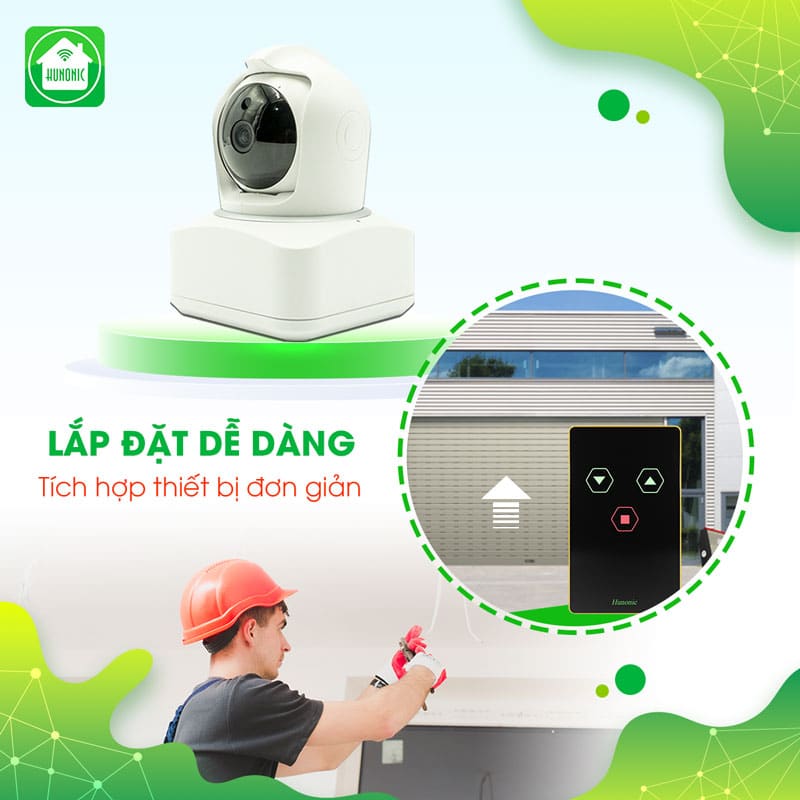 Combo Công Tắc Cửa Cuốn Hunonic Màu Đen Kết Hợp Camera Icat Indoor 3