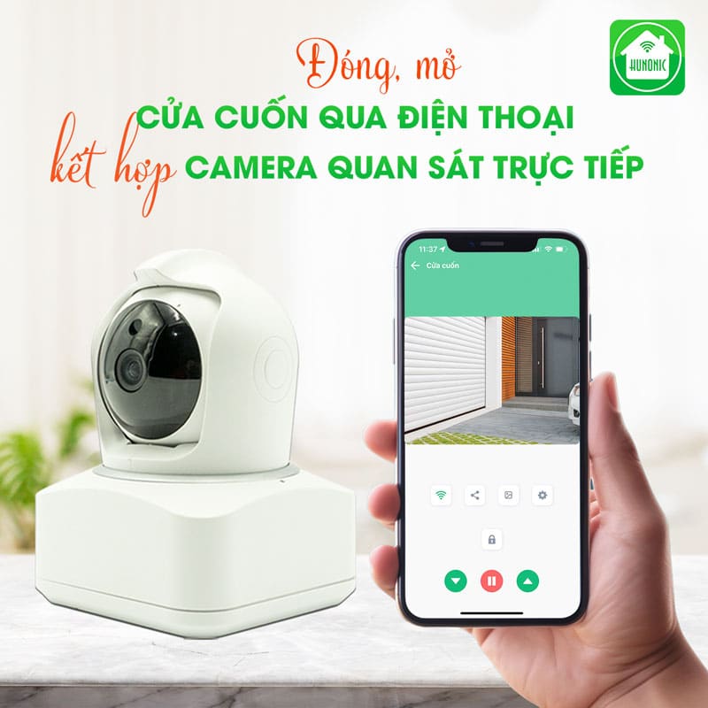Combo Công Tắc Cửa Cuốn Hunonic Màu Đen Kết Hợp Camera Icat Indoor 2