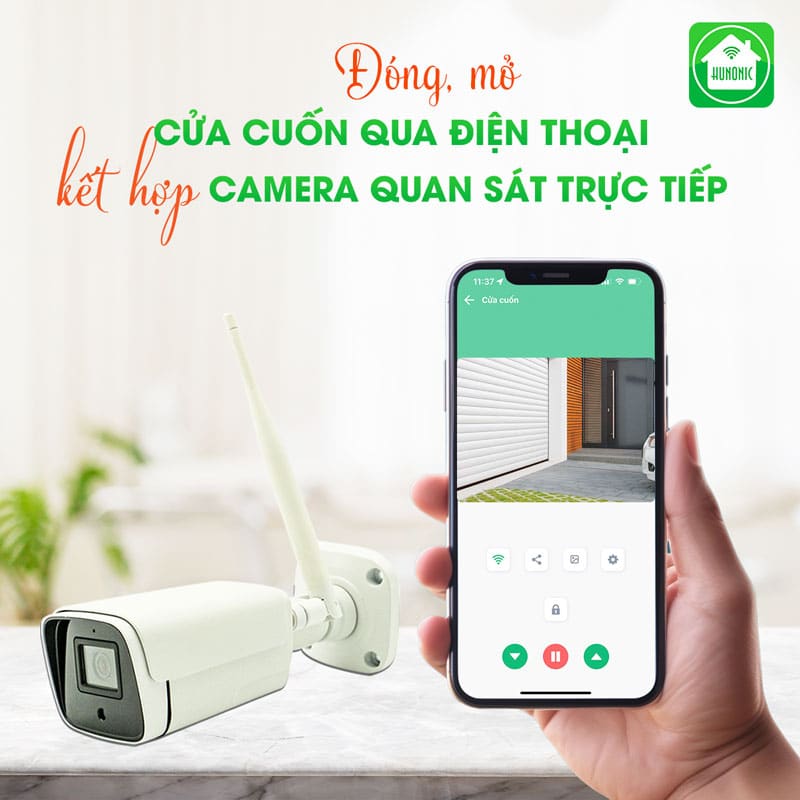 Combo Công Tắc Cửa Cuốn Hunonic Màu Đen Kết Hợp Camera Icat Outdoor 3