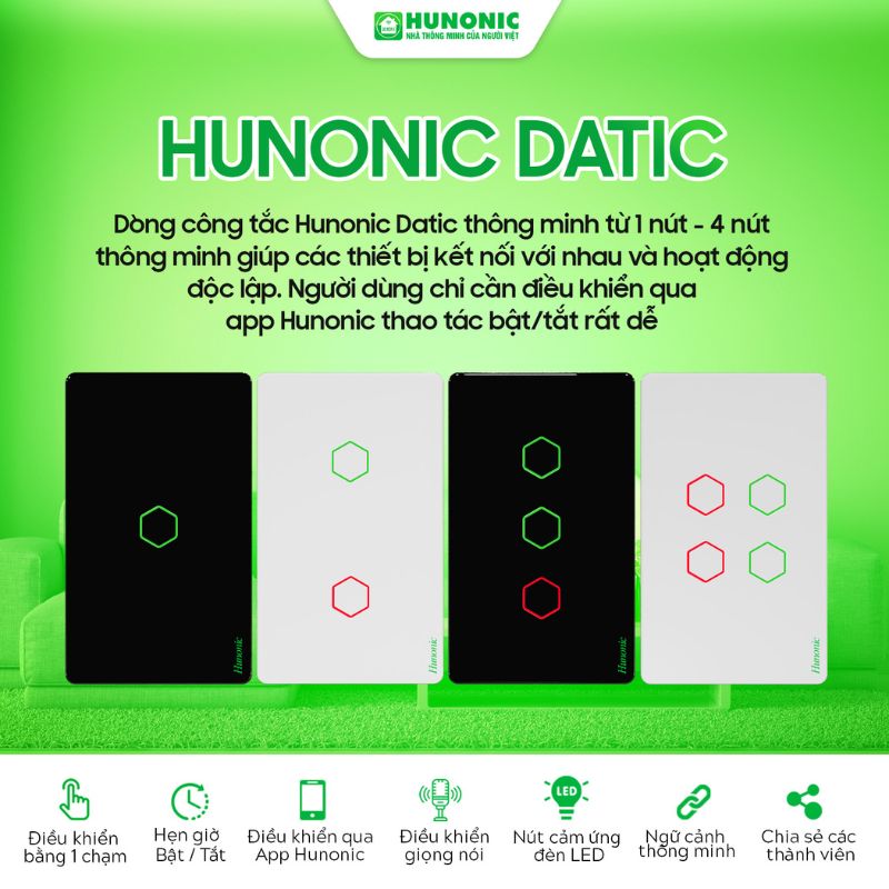 Công Tắc Cảm Ứng 2in1 BLE Mesh Hunonic Datic Màu Đen 2