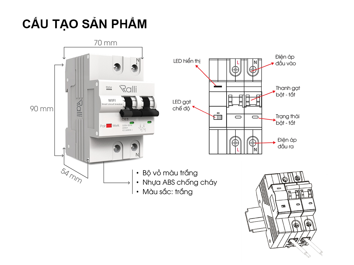 Bộ cầu dao thông minh RD.MCB.WF 2P C63 5