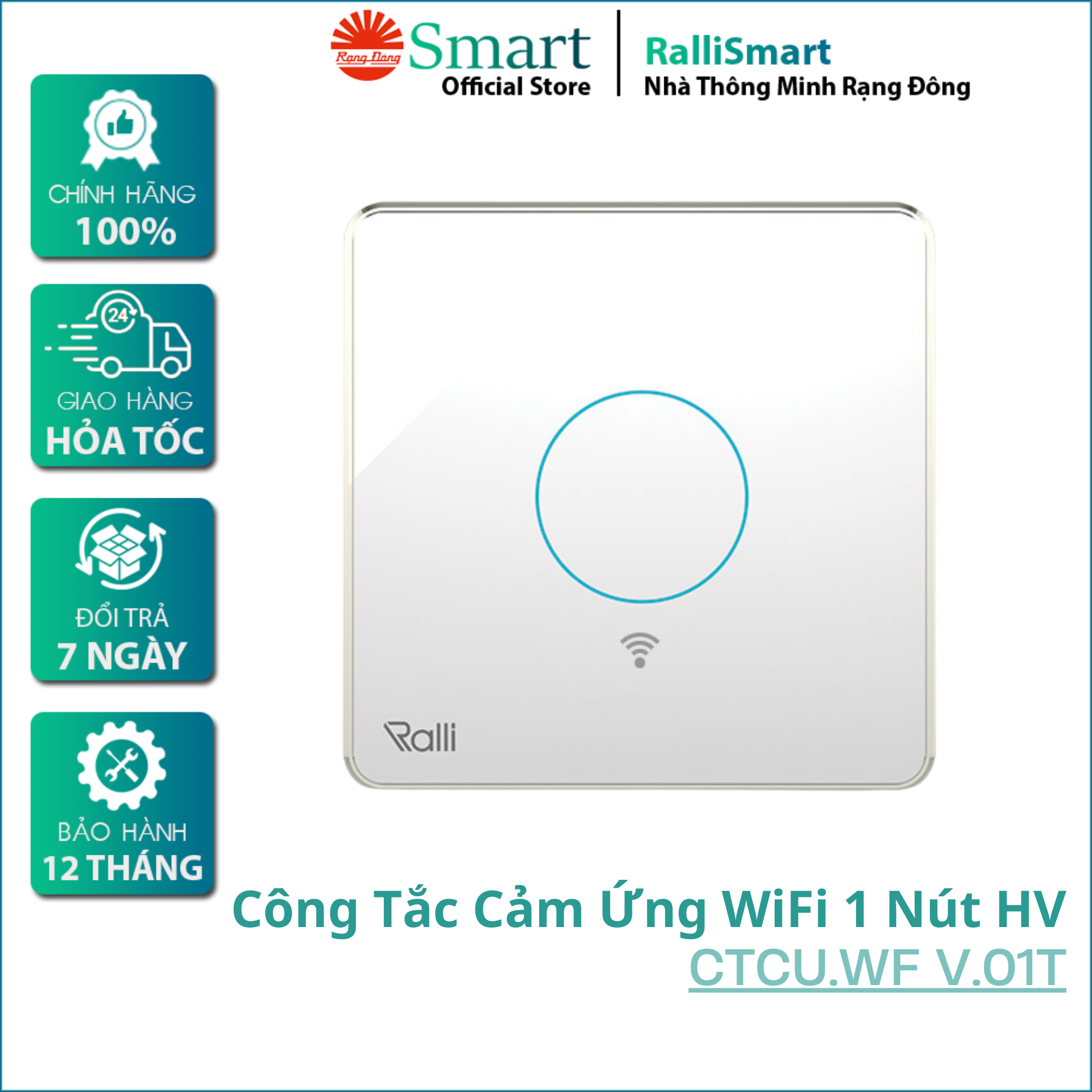 Công tắc cảm ứng thông minh Wifi Rạng Đông CTCU.WF V.01T 2