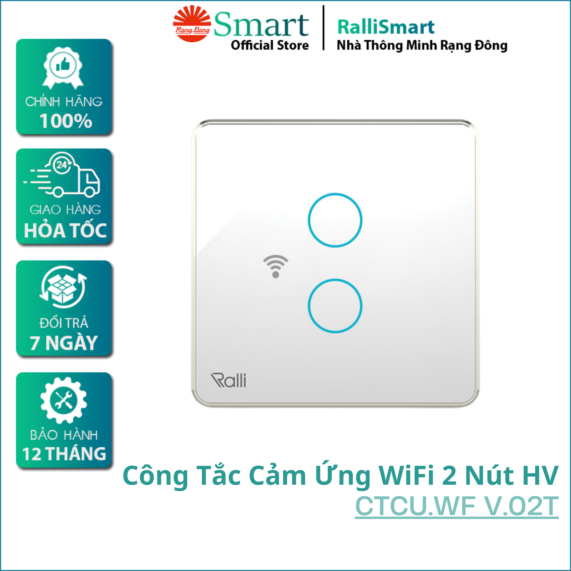Công tắc cảm ứng thông minh wifi Rạng Đông CTCU.WF V.02T 2