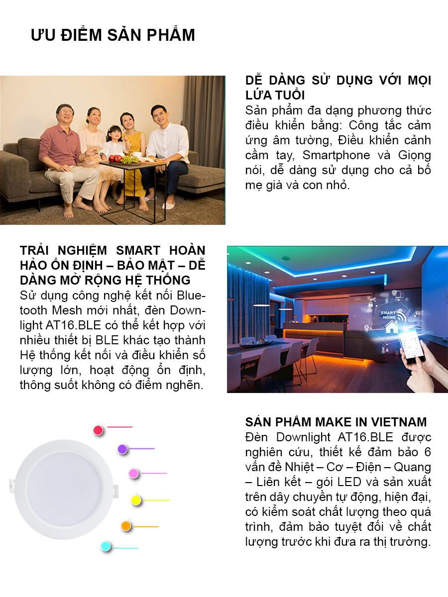 Đèn LED âm trần AT16.BLE 90/7W Downlight thông minh 2
