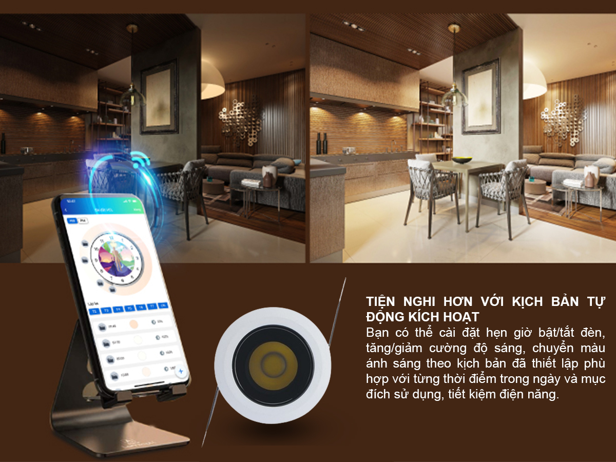 Đèn LED âm trần Downlight thông minh xoay góc AT22.BLE 60/7W Đèn LED âm trần Downlight thông minh xoay góc AT22.BLE 60/7W