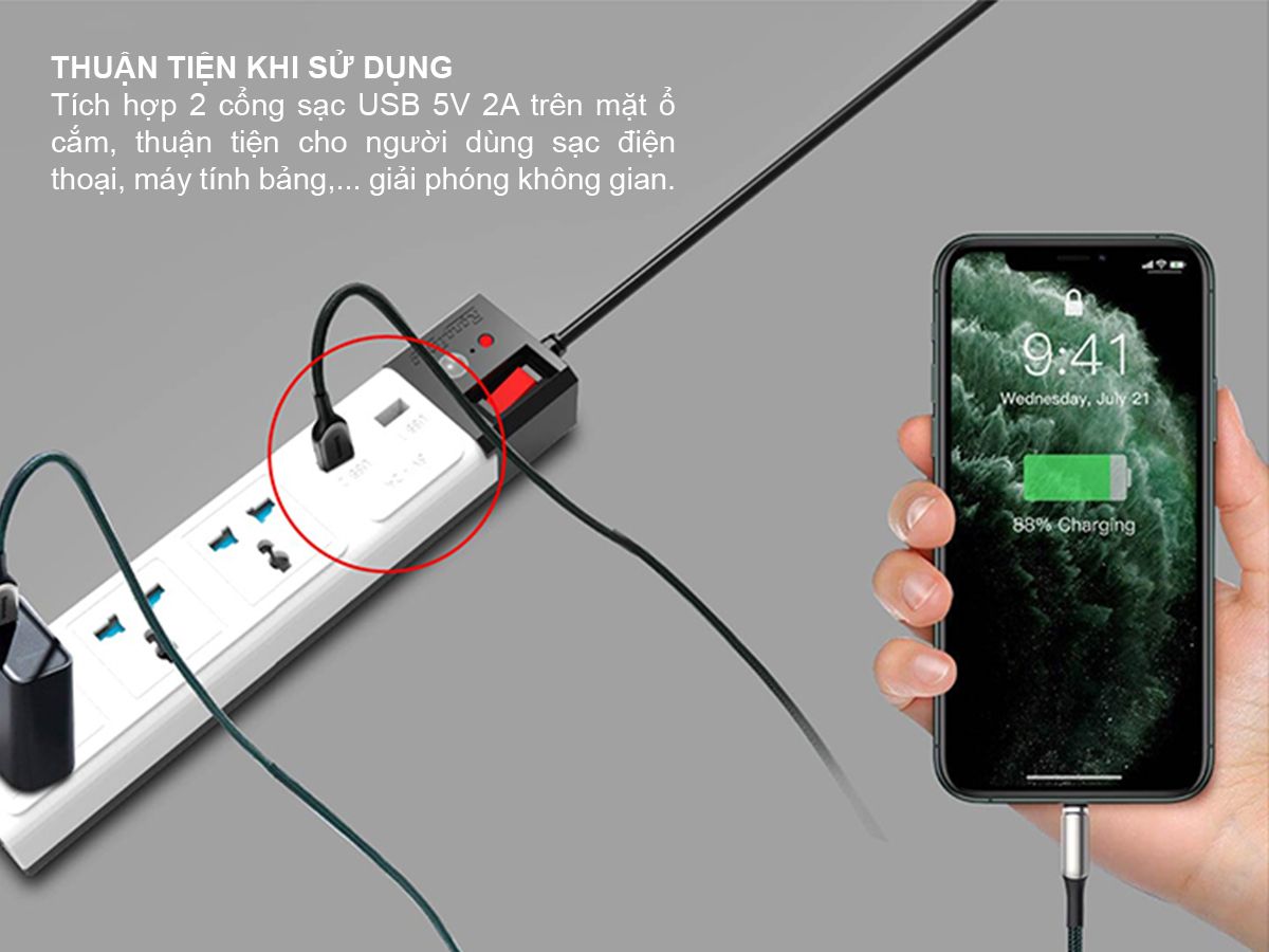 Ổ cắm đa năng USB chống giật 5m Ổ cắm đa năng USB chống giật 5m