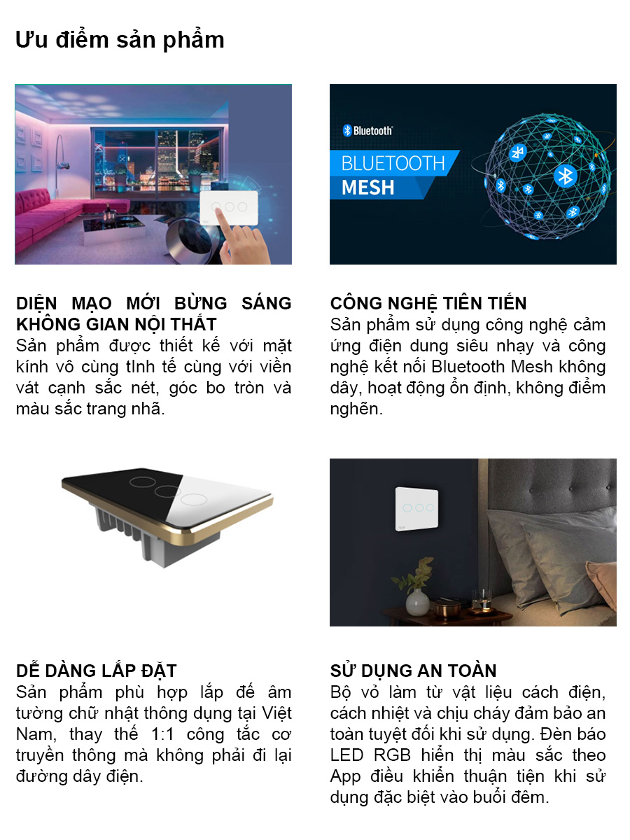 Công tắc thông minh CTCU.BLE CN.03T Công tắc thông minh CTCU.BLE CN.03T
