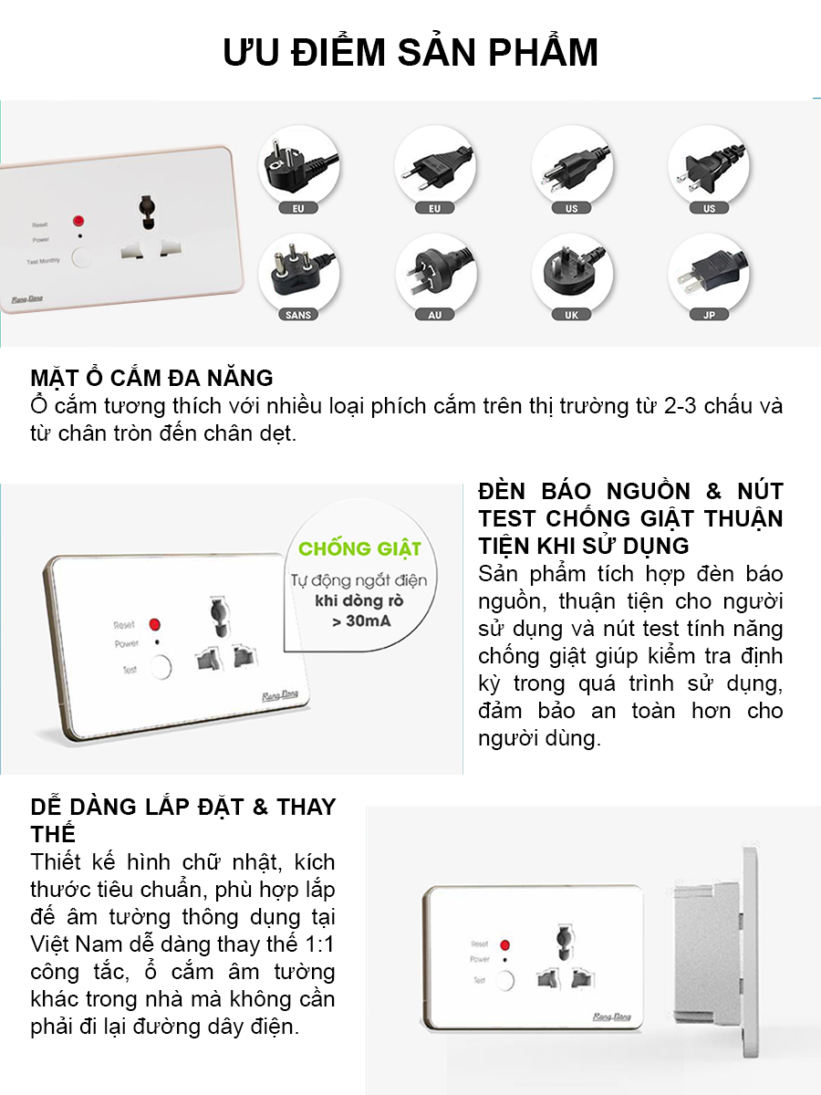 Ổ cắm âm tường chống giật Ổ cắm âm tường chống giật