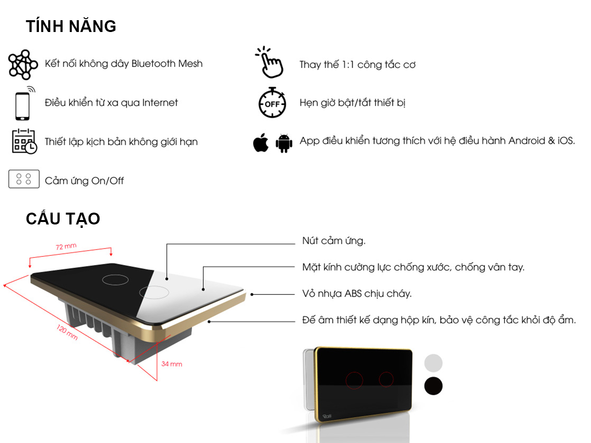 Công tắc thông minh CTCU.BLE CN.02T MN Công tắc thông minh CTCU.BLE CN.02T MN
