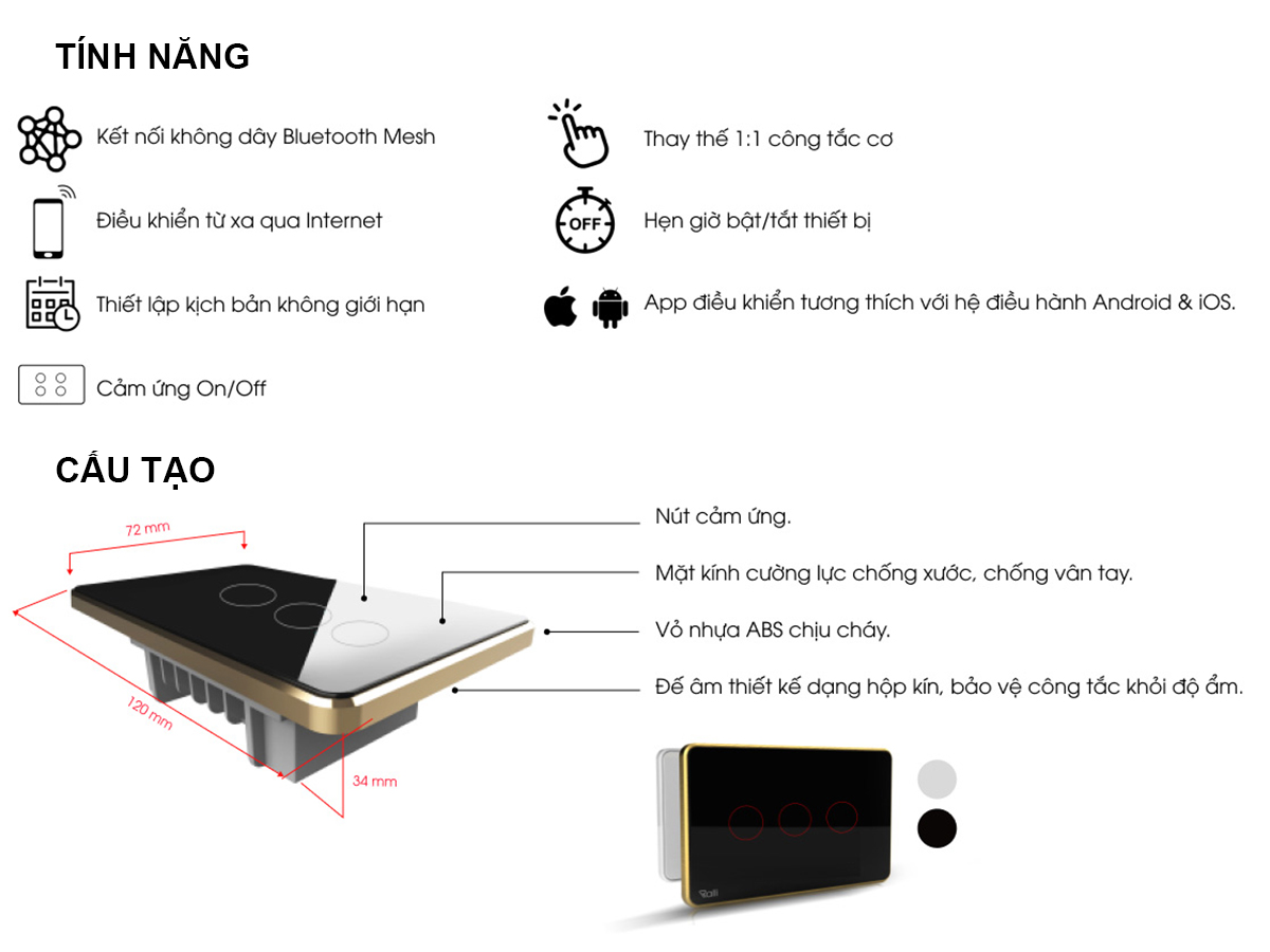 Công tắc thông minh CTCU.BLE CN.03T Công tắc thông minh CTCU.BLE CN.03T