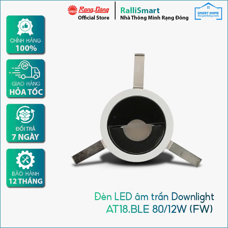Đèn LED âm trần Downlight thông minh AT18.BLE 80/12W (FW)