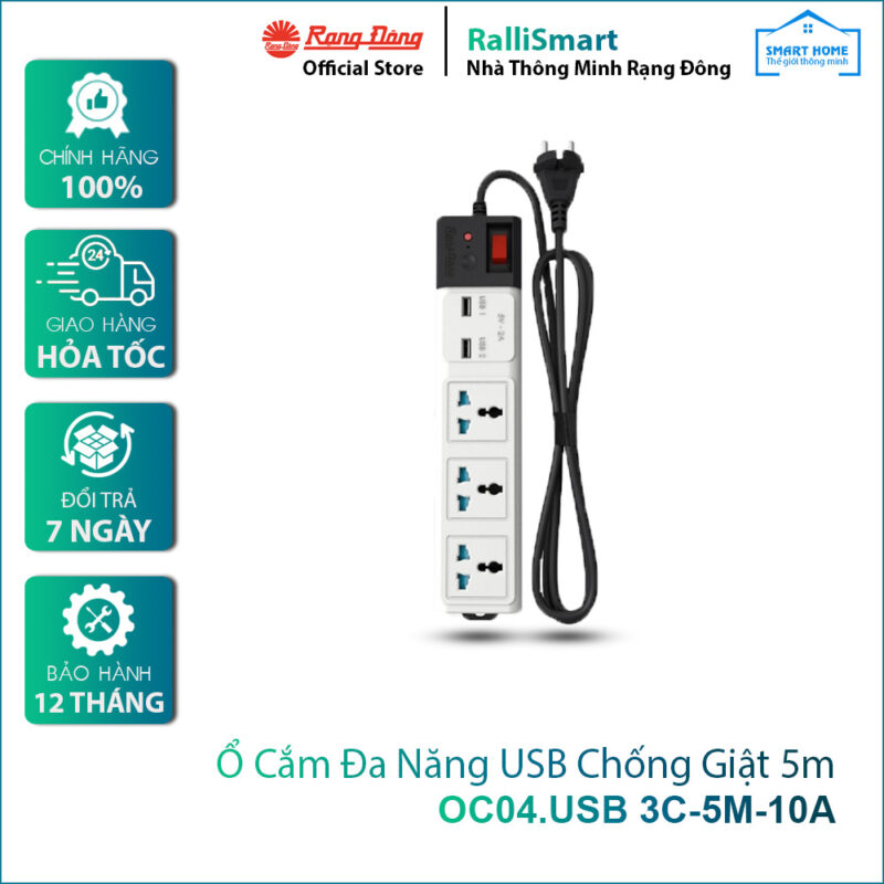 Ổ cắm đa năng USB chống giật 5m