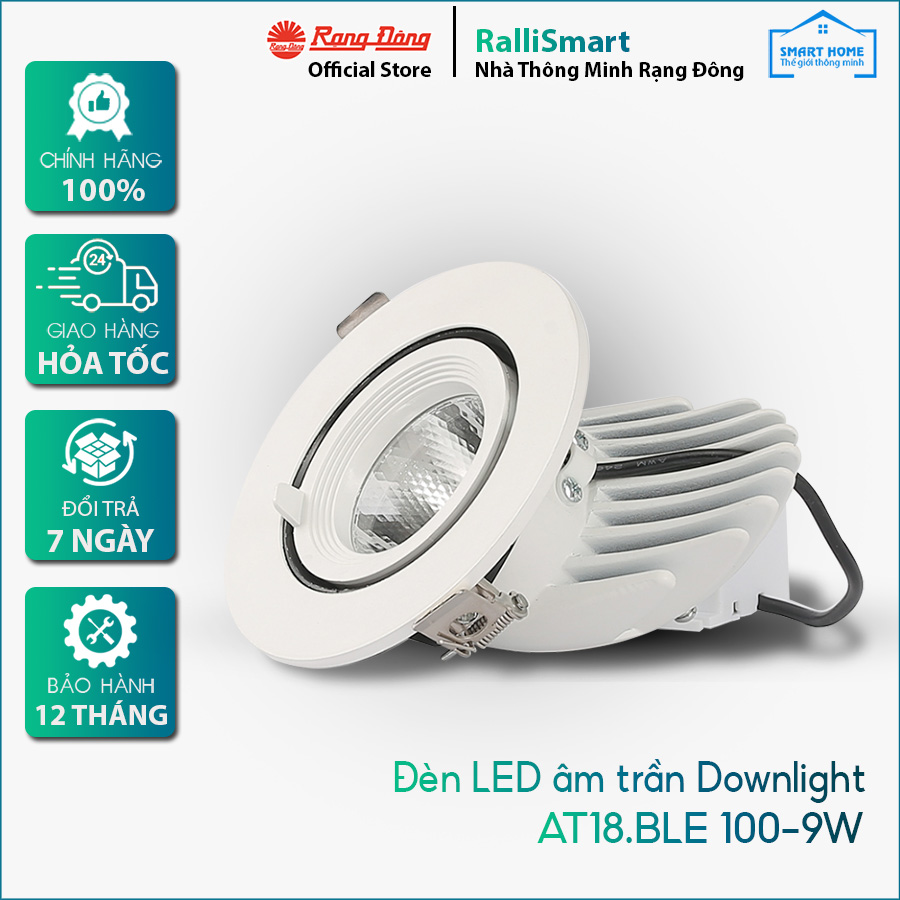 Đèn LED âm trần Downlight thông minh xoay góc AT18.BLE 100-9W