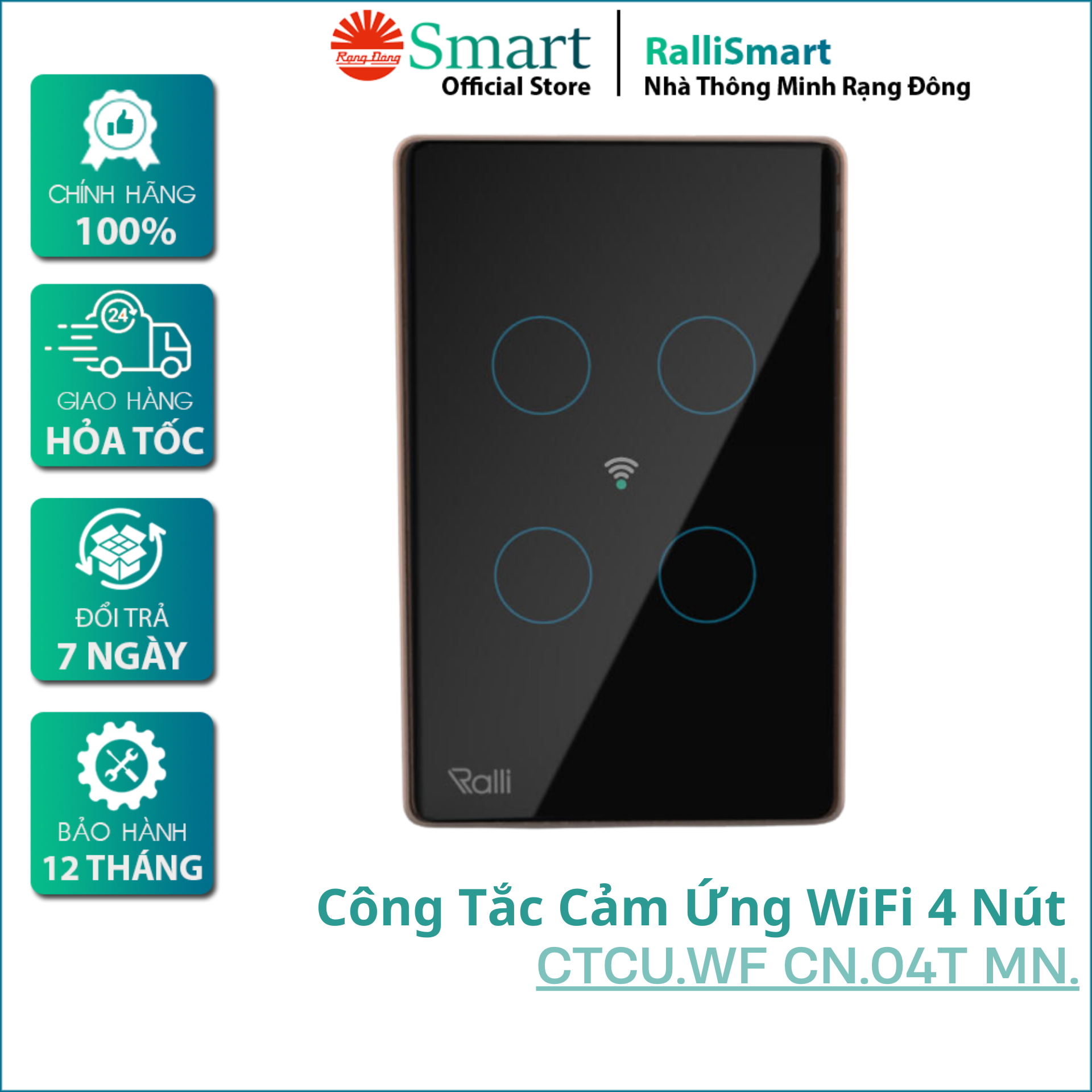 Công tắc thông minh Rạng Đông CTCU.WF CN.04 MN Công tắc thông minh Rạng Đông CTCU.WF CN.04 MN