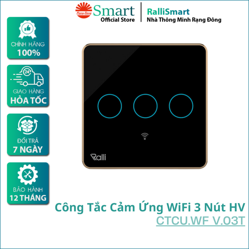 Công tắc cảm ứng thông minh wifi Rạng Đông CTCU.WF V.03T